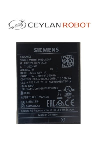 SIEMENS SINAMICS SINGLE MOTOR MODULE 9A ( 6SL3120-1TE21-0AD0)